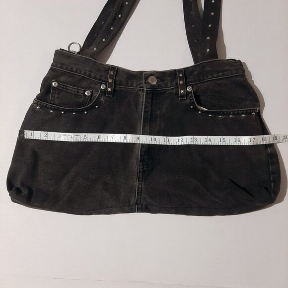 handmade shoulder bag purse made from black jeans chrome studs unique super cute - Picture 8 of 11